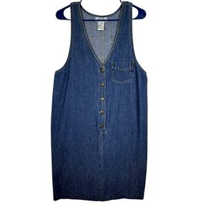 Vintage Y2K True Blue Denim Jumper Dress Button Front Pinafore – Women’s Size M
